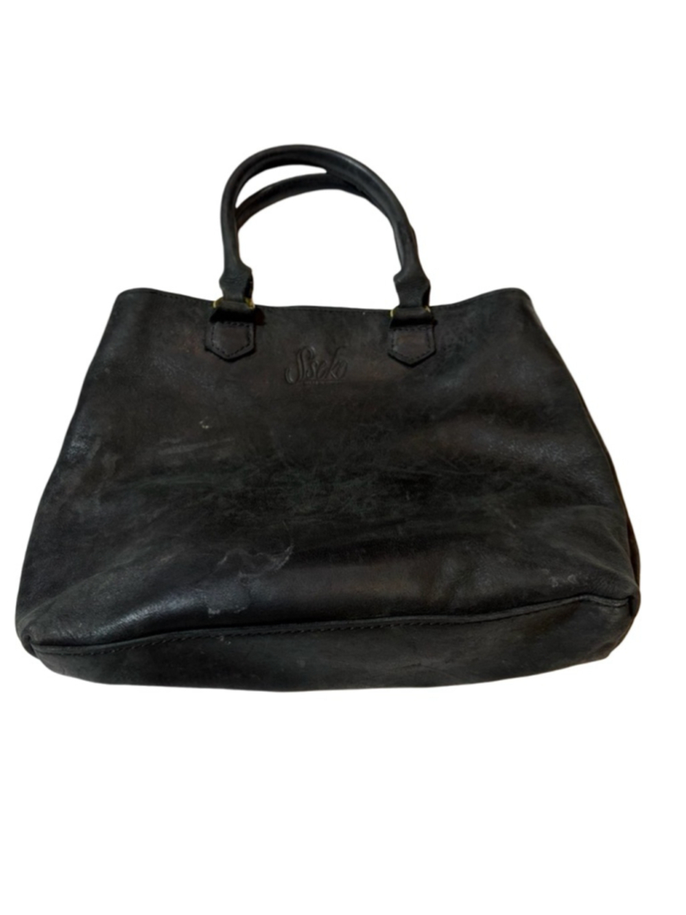 Sseko Leather Tote Bag Black Distressed Shopper Carryall Ethiopia flaw